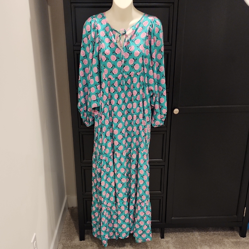 Floral Green and Pink Maxi Dress